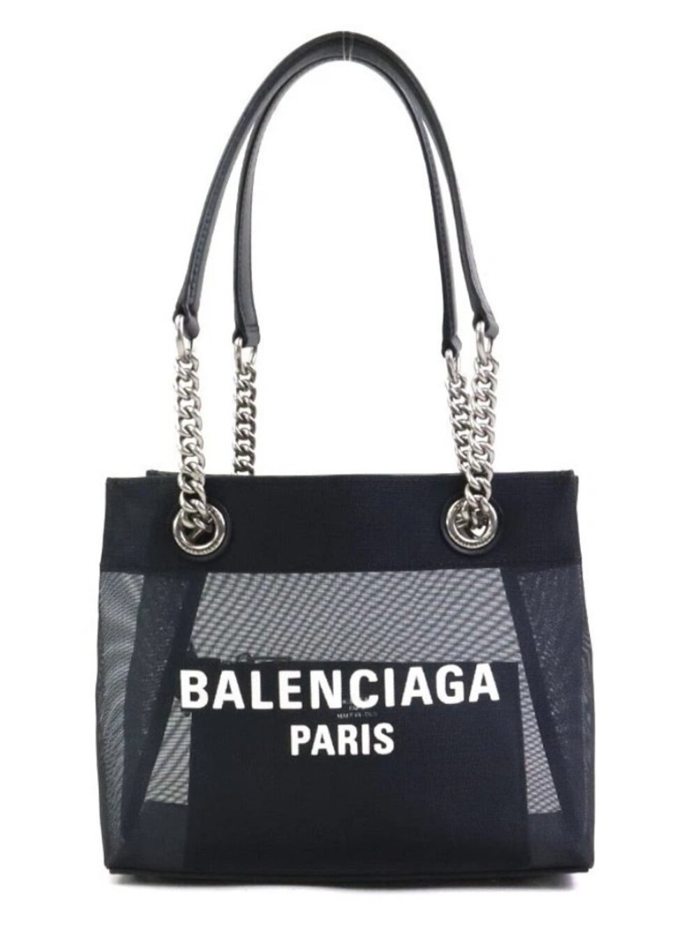 BALENCIAGA DUTY FREE Tote Bag Handbag Black/Silver Leather -